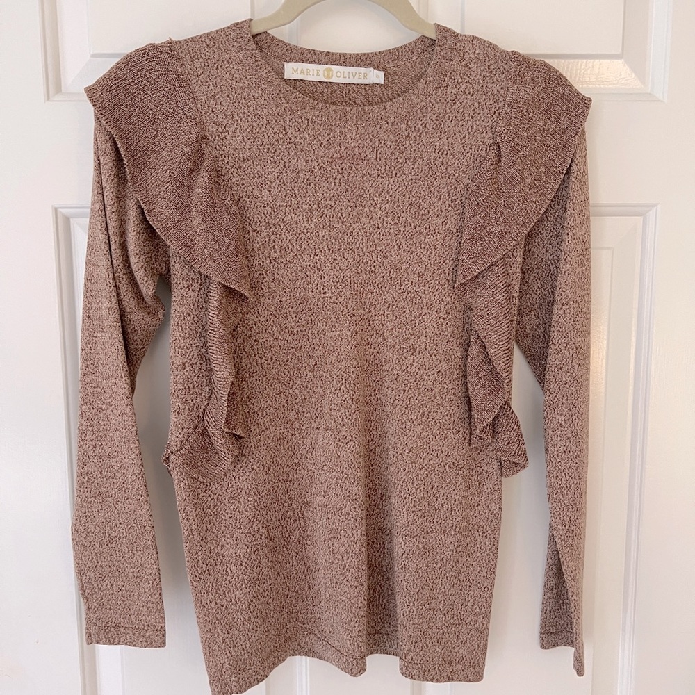NWT Marie Oliver Ruffle Crew Neck Sweater